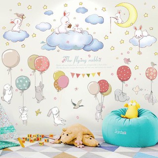 五象設計 壁貼 彩色氣球可愛兔子組合兒童房衣櫃幼稚園裝飾卡通可移除牆貼