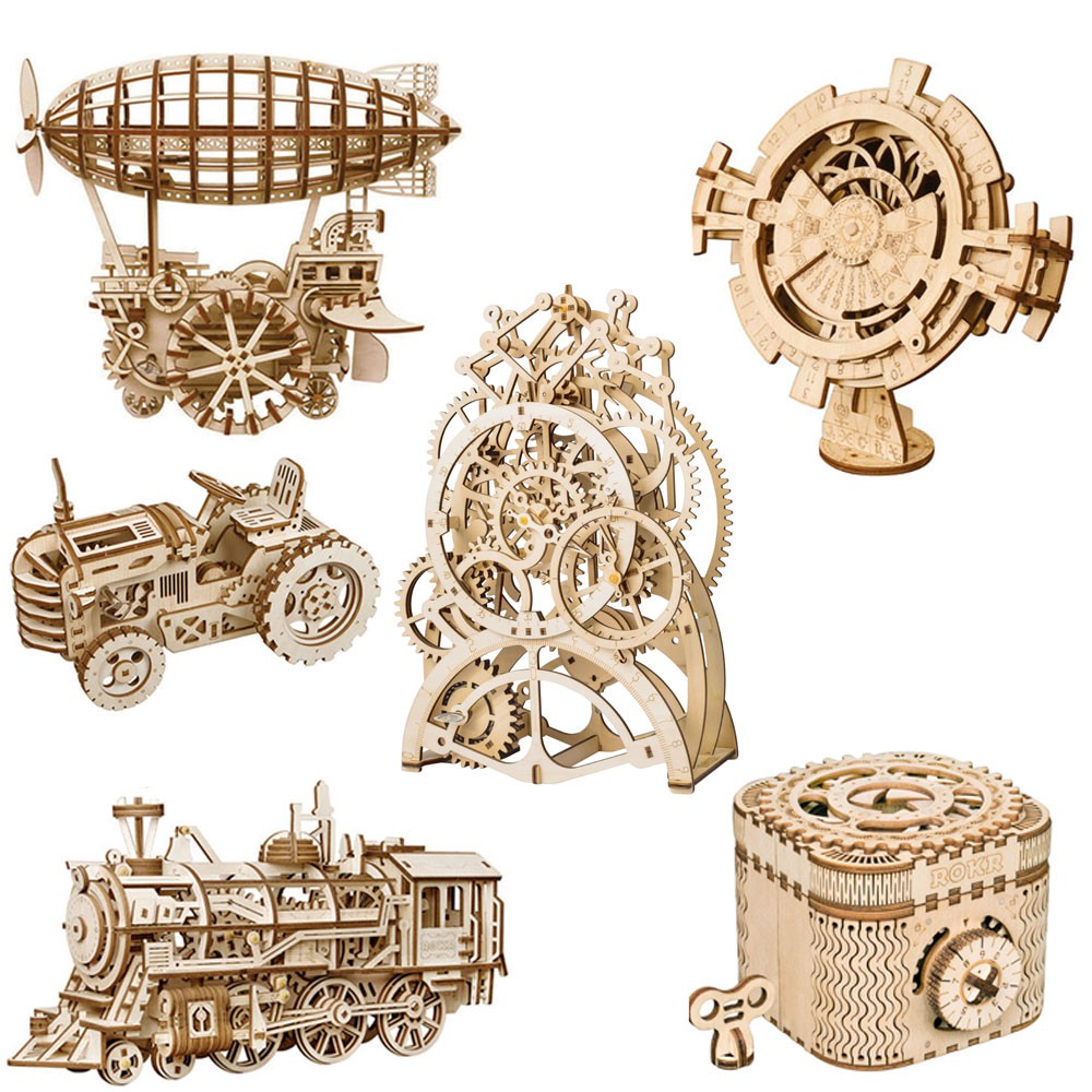 Robotime 若態 DIY 立體拼圖 機械齒輪模型 萬年曆 火車頭 擺鐘 飛艇 儲物盒 模型玩具 手作 裝飾品