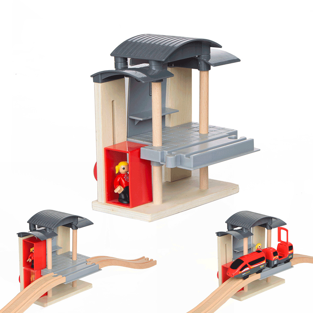 木質軌道車火車站電動火車軌道配件拼裝玩具配件兼容小米米兔