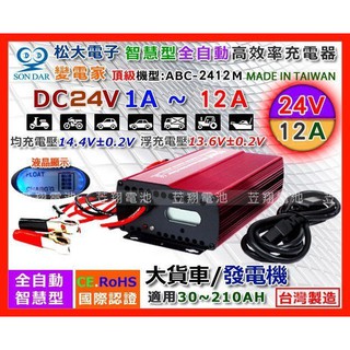 YES電池 變電家 24V12A 電池 充電機 電瓶 充電器 發電機 太陽能 挖土機 遊覽車 漁船 ABC-2412
