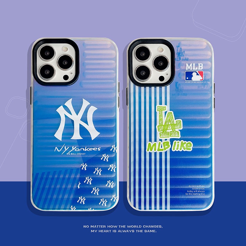 潮流品牌 NY MLB 標誌激光漸變外殼行李紋手機殼兼容 iPhone 11 13 12 Pro MAX XR X XS