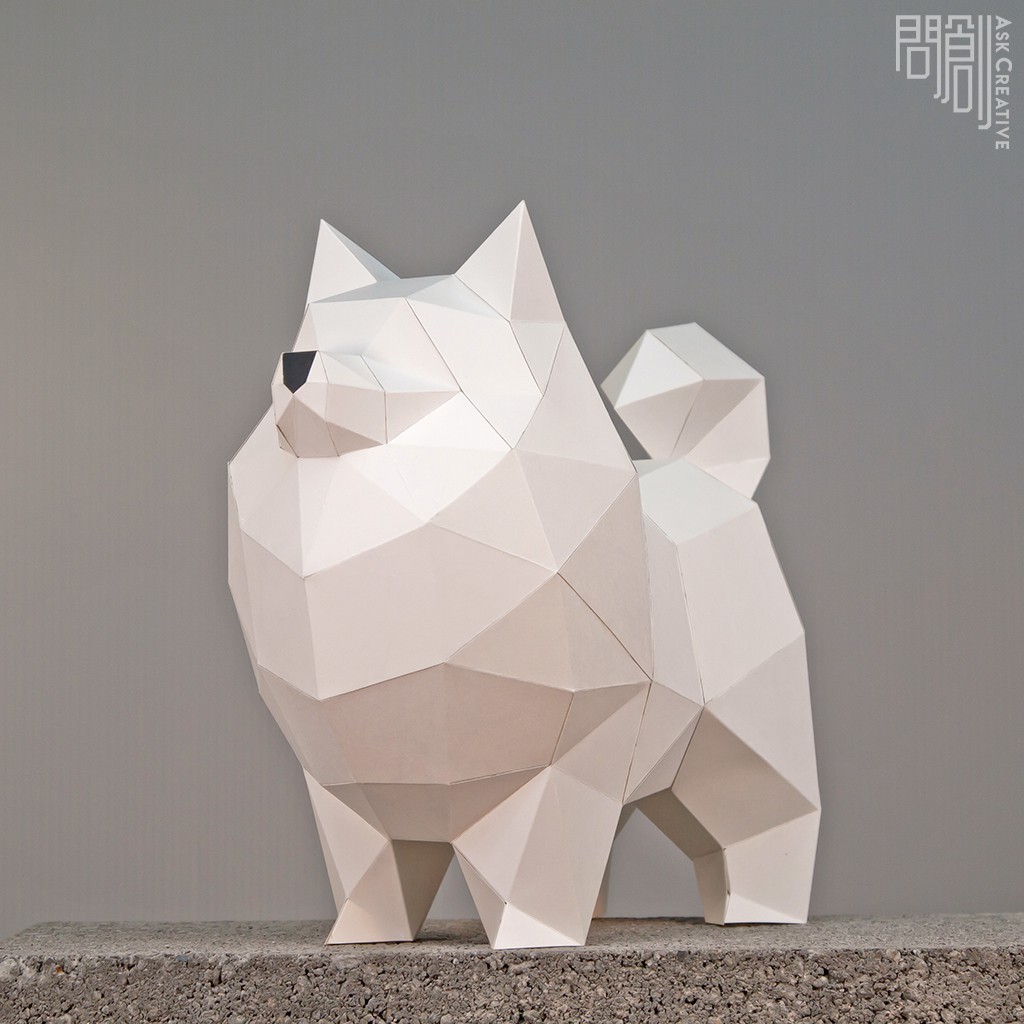 問創設計 DIY手作3D紙模型 禮物 擺飾 寵物 狗狗系列 博美犬(4色可選)