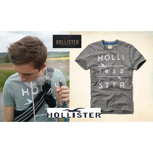 HCO Hollister co.La Jolla Shores T-Shirt美式刺繡貼布鯊魚字母短TEE-灰