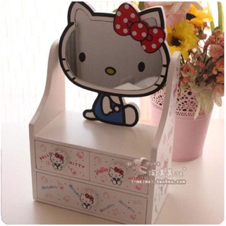 新款hello kitty貓頭鏡子 白色木質首飾盒 收納盒 化妝盒（圖6）