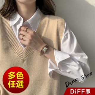 【DIFF】韓版V領復古簡約寬鬆針織背心 針織上衣  女裝 衣服 寬鬆上衣 顯瘦上衣 冬裝 素色【W176】