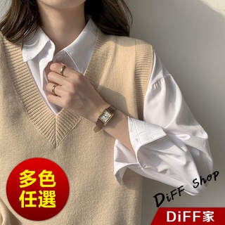 【DIFF】韓版V領復古簡約寬鬆針織背心 針織上衣 女裝 衣服 寬鬆上衣 顯瘦上衣 冬裝 素色【W176】