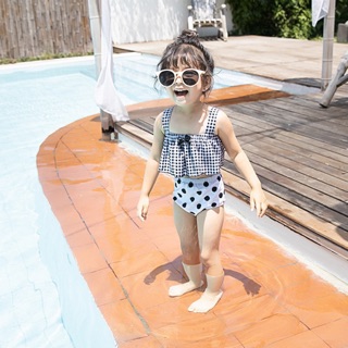 現貨當天出貨✨韓版寶寶兒童荷葉格子比基尼女童兩件式泳衣兒童泳衣隔日配