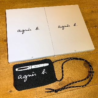 Agnes b Bag 黑白 側背包 收納 出國 旅行小包 多隔層 + 白色 質感 鋼筆一支 墨水兩個 DOT聚點