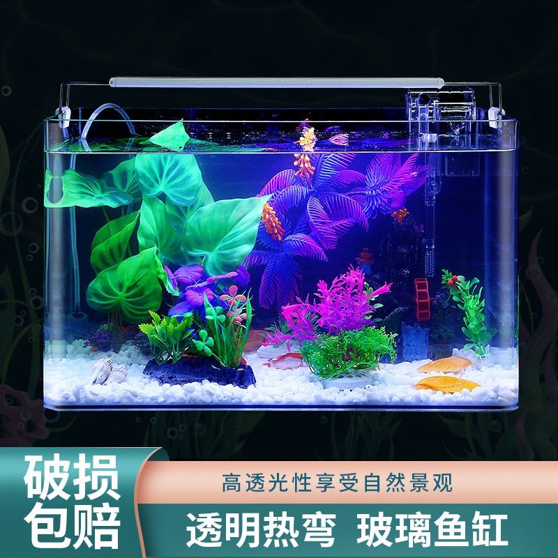 家用小水族箱 熱彎中小型透明玻璃懶人魚缸客廳陽臺辦公家用造景熱帶金魚水族箱 蝦皮購物