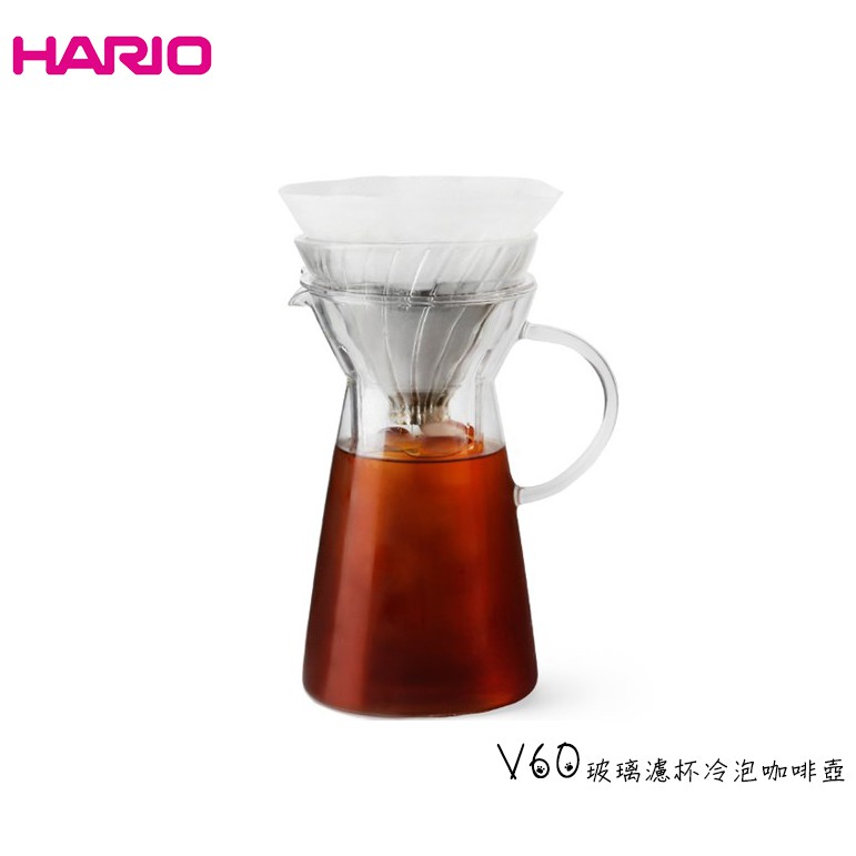 【HARIO】v60 玻璃濾杯急速冰咖啡壺 冷熱兩用咖啡壺 (附量匙/濾紙40張)