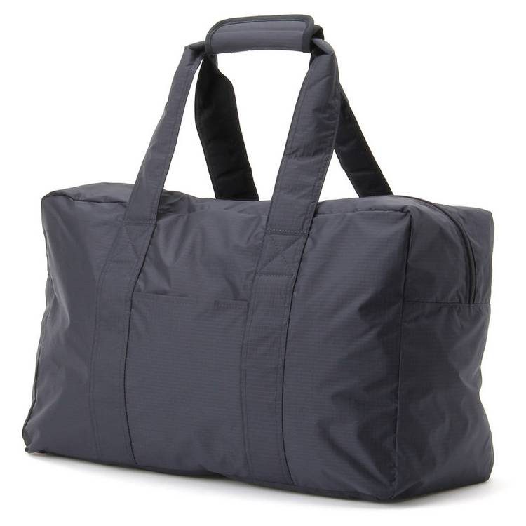 Muji 無印良品 滑翔傘布附收納袋可摺疊波士頓包 可掛行李上　深藍色　黑色