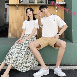 【COUPLE】2022網紅超仙🔥🔥的情侶裝夏季新款小碎花連衣裙短袖T恤兩件套潮