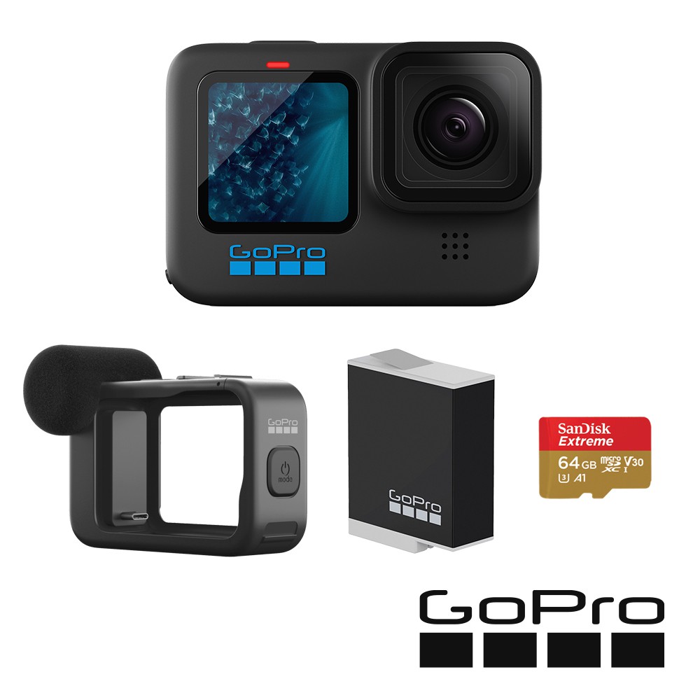GoProHERO11BlackVlog專業輕裝組(主機+Enduro充電電池+媒體模組+記憶卡)公司貨 現貨 廠商直送