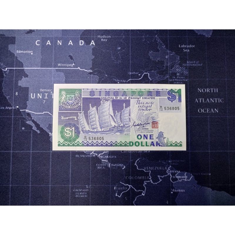 紙房子- 新加坡 1987年 1Dollar 一元（ 紙鈔 舊鈔 絕版 舊版 紙幣 鈔票 稀有 魚獅 ）