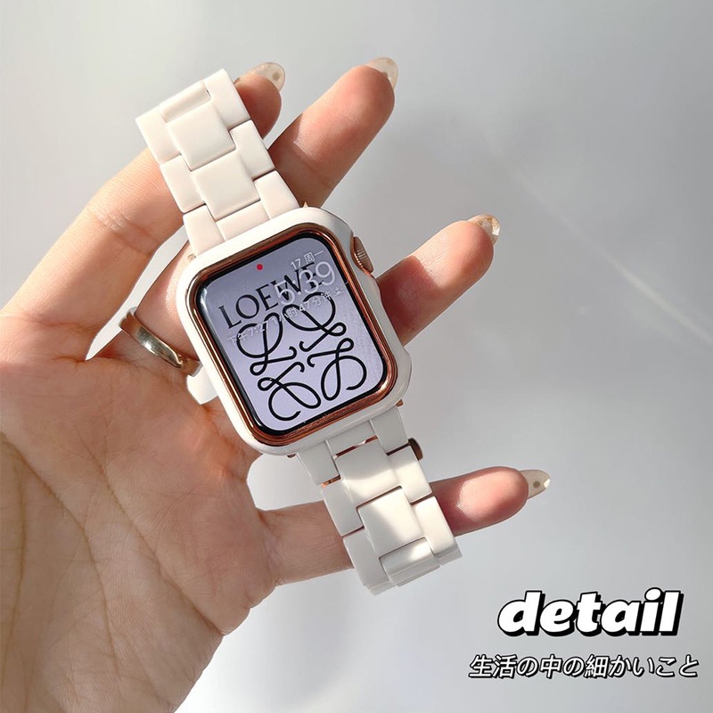 輕奢樹脂三株錶帶+同款撞色錶殼 支援蘋果手錶iWatch陶瓷色錶帶錶殼 適用Apple Watch 8 7 6 SE 5