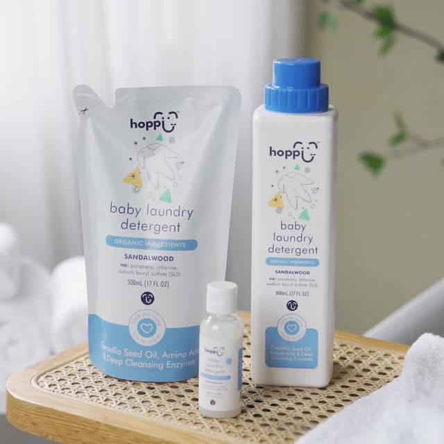 Hoppi 嬰兒用洗衣精 800ml 500ml組合  含有機成分 高濃縮配方 檀木香 弱堿性PH無刺激更溫和 洗衣液