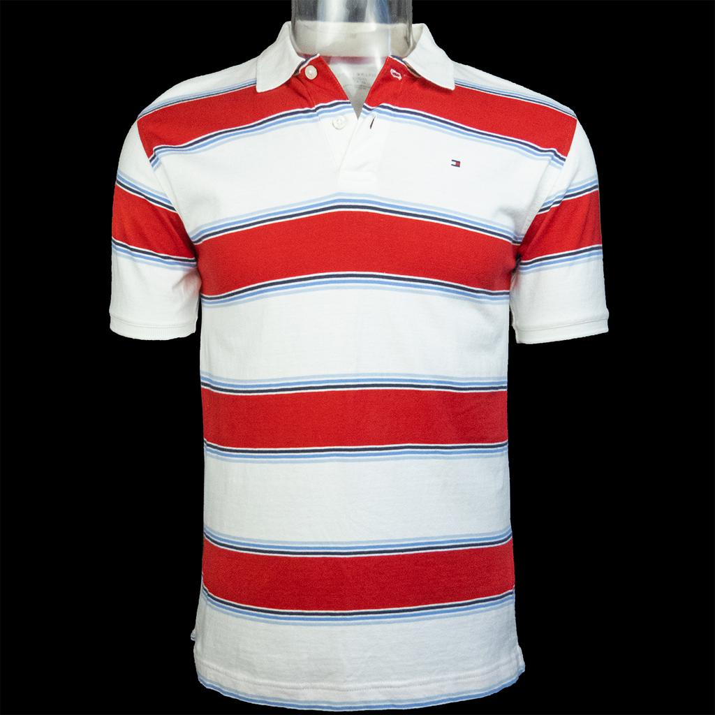 美國品牌Tommy Hilfiger紅色條紋短袖POLO衫 XL號