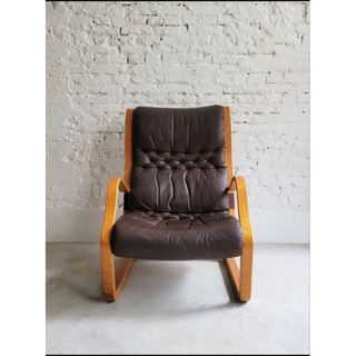 〔挪威曲木皮革單椅〕主人椅 扶手椅 躺椅 早期 老件 高背椅 真皮 牛皮 eames vintage 60 70