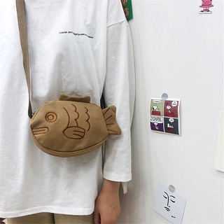 卡通 日系 鯛魚燒 斜背包 可愛 百搭 迷你 帆布包