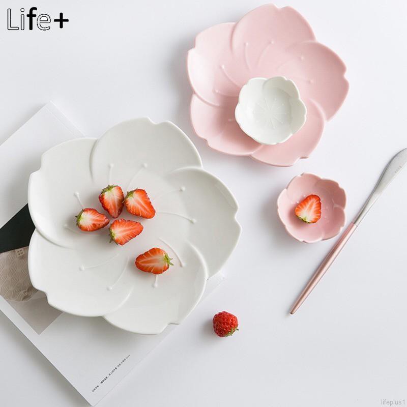 Life+日式漸變花瓣陶瓷餐具西餐盤咖啡杯醬料碟花瓣菜盤甜品烘焙碗