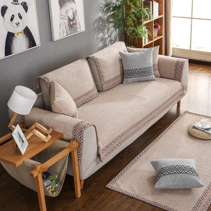 四季通用 棉線編織沙發墊 布藝棉麻防滑沙發坐墊子 簡約沙發套 沙發罩 沙發巾 L型 CX532