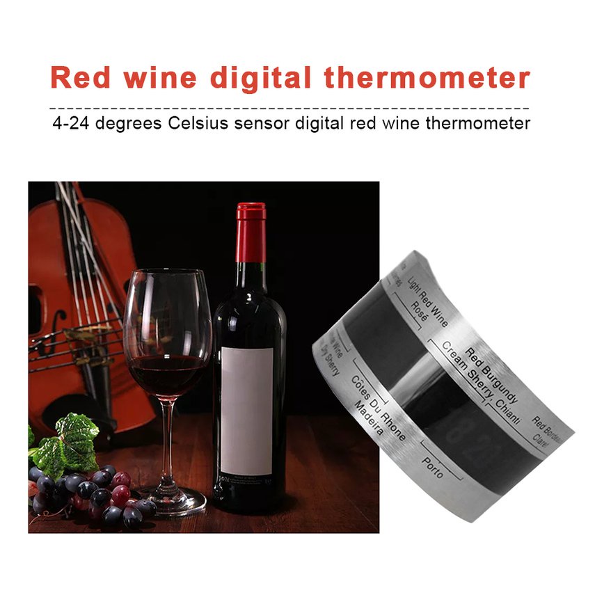 不銹鋼液晶電子紅酒數字溫度計溫度計4-24攝氏度感測器數字紅酒溫度計
