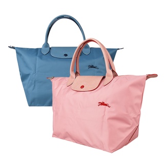 LONGCHAMP LE PLIAGE CLUB 刺繡LOGO尼龍短提把拉鍊手提包(中/兩色)