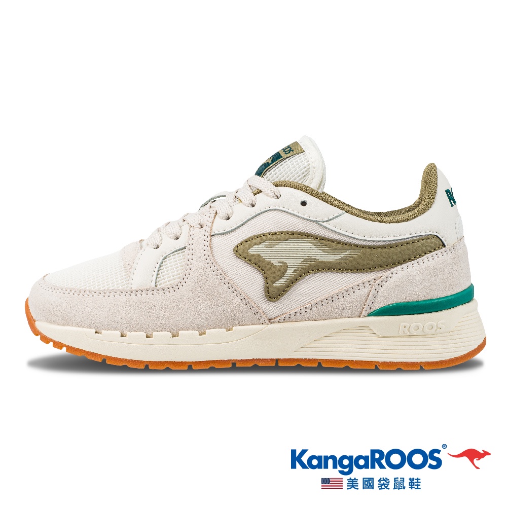 【KangaROOS 美國袋鼠鞋】女 R-1 地球元素 復古慢跑鞋  (白灰-KW21399)
