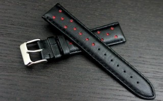 20mm royal marshal跑車運動風格高級真皮製錶帶適合替代各式原廠20mm錶帶黑+紅