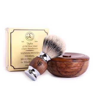 英國 Grand Manner 特級銀尖獾毛 胡桃木刮鬍刷 & Taylor 檀香刮鬍皂＋刮鬍碗（刮鬍膏 刮鬍泡 鬍皂碗