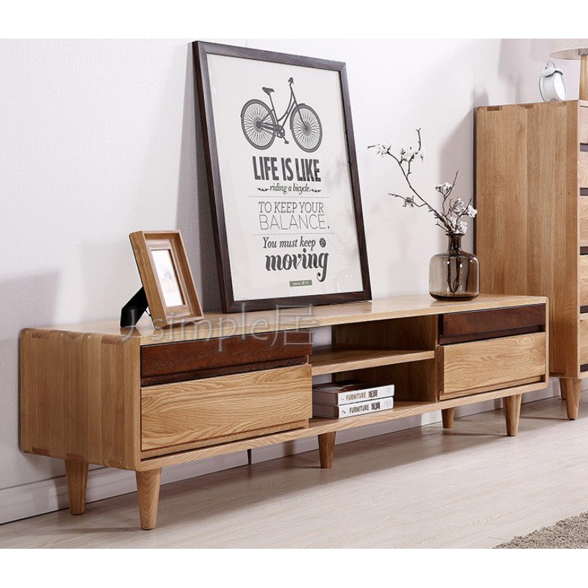 【J.Simple 北歐】兩抽款電視櫃 丹麥設計 橡木實木款 置物櫃 桌子 餐桌 長櫃 地櫃 收納櫃BU-1006