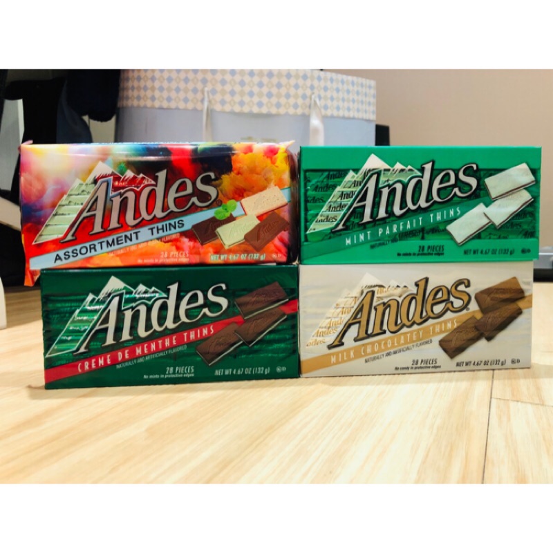 🔥天天出貨🔥 Andes 安迪士 可可薄片 可可薄片巧克力 薄荷可可薄片 牛奶可可薄片 綜合可可薄片 132公克/盒