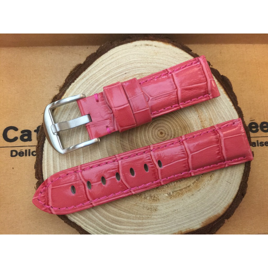 小沛的新衣-桃紅色高質感22mm or 24mm可替代pan～erai原廠錶帶之鱷魚皮紋真牛皮錶帶