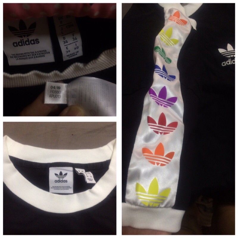 Adidas Originals 愛迪達三葉草彩色串標logo 黑色短T 女生短袖上衣FI0880 | 蝦皮購物