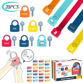 20pcs 蒙特梭利玩具數學鎖鑰匙套裝兒童解鎖學習數字認知兒童早教玩具禮物