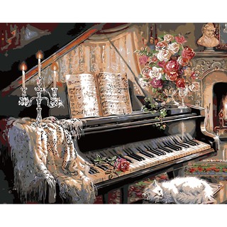 現貨-鋼琴-可超商取貨付款DIY手繪彩色畫布有內框數字油畫30x40CM填色客廳裝飾畫創意禮物可開收據