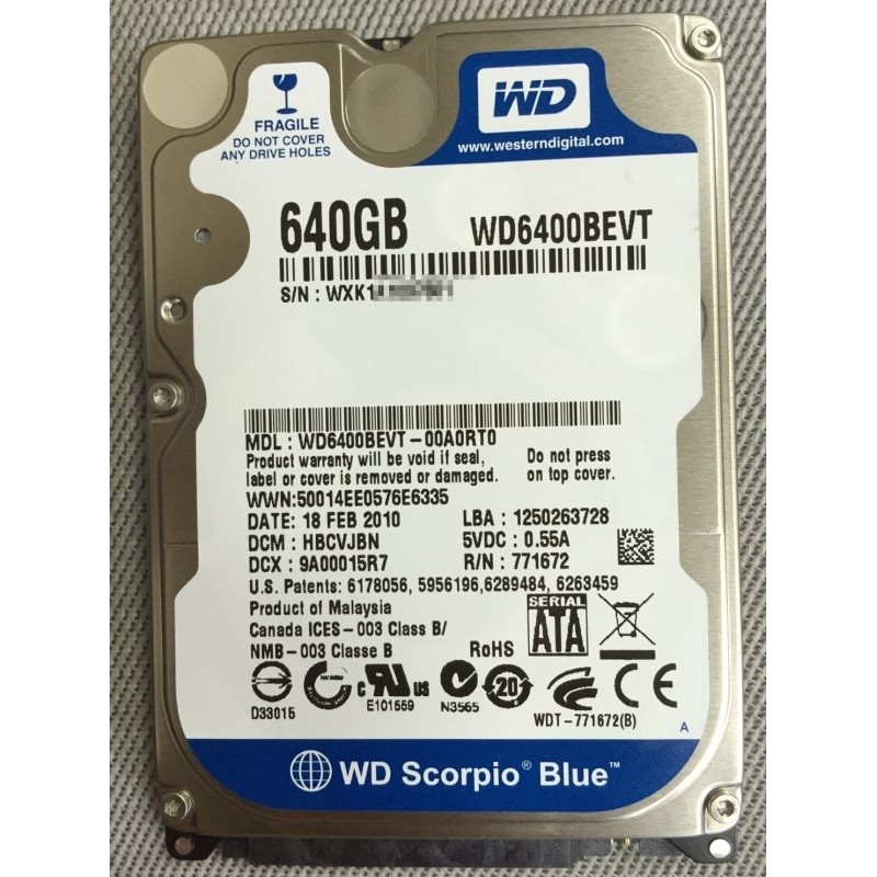WD 2.5" 640GB 硬碟WD6400BEVT-00A0RT0/ 750G 1TB