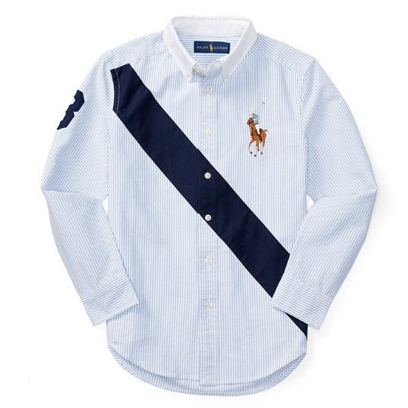 Polo Ralph Lauren 藍白細條紋 大彩馬 斜槓 牛津襯衫 青年款