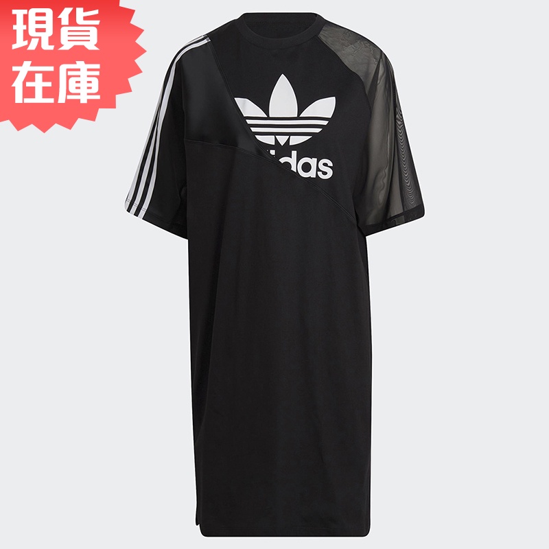 Adidas Adicolor Split Trefoil 女裝 連身裙 洋裝 異材質 拼接 黑【運動世界】HC0637