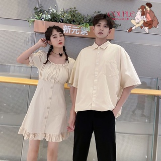 【COUPLE】❤不一樣的情侶裝❤你衣我裙2022新款夏裝短袖學院風班服襯衫連衣裙潮