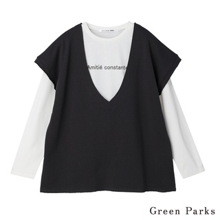 Green Parks 【SET ITEM】抓絨V領背心+字母標誌T恤上衣(6P21L1C1800)