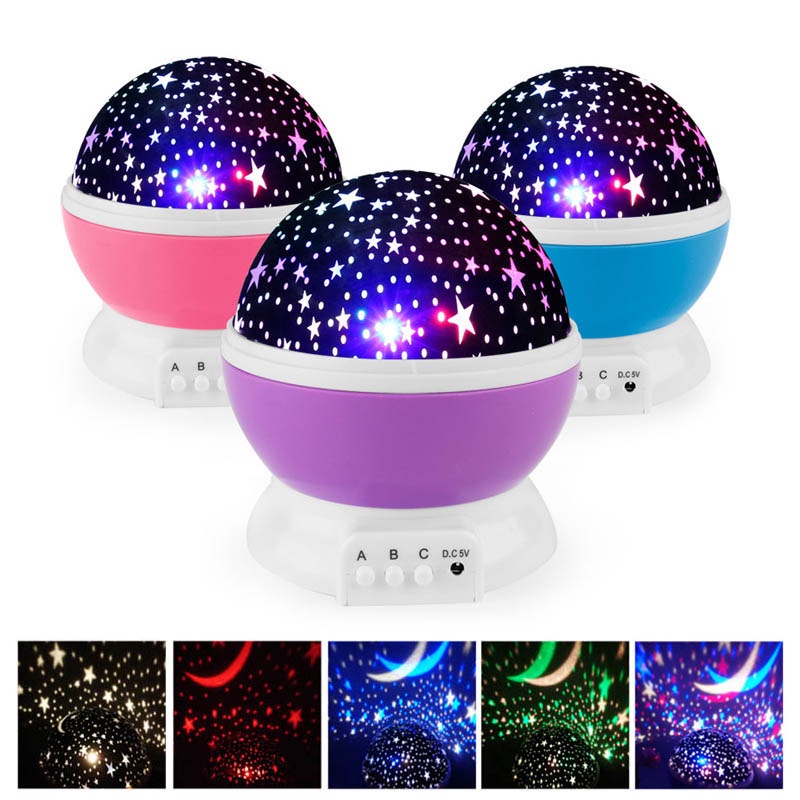 360º旋轉星型投影儀燈兒童臥室 LED 小夜燈嬰兒燈裝飾旋轉星空苗圃月亮投影儀檯燈