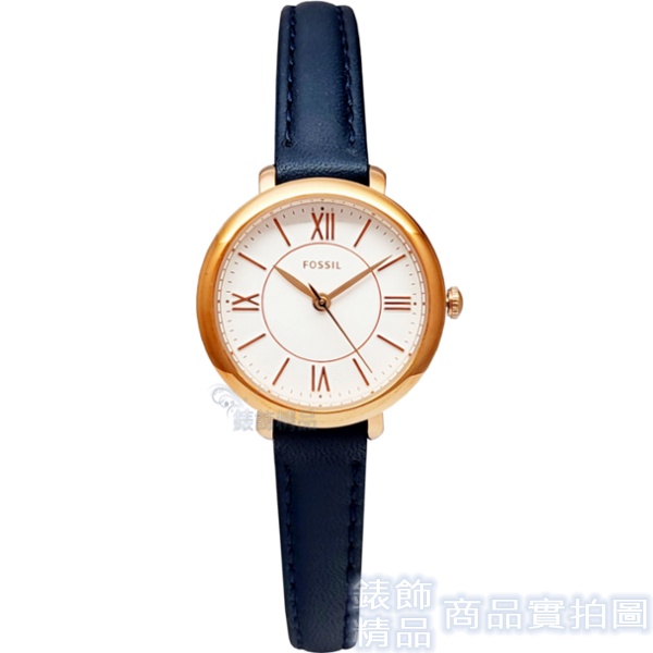 FOSSIL ES4410手錶 玫瑰金 白面 深藍色 細皮帶 女錶【澄緻精品】