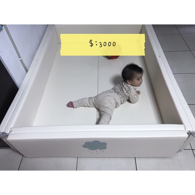 韓國 無毒地墊 GGUMBI/DreamB多功能圍欄地墊式嬰兒床-灰雲朵/星星