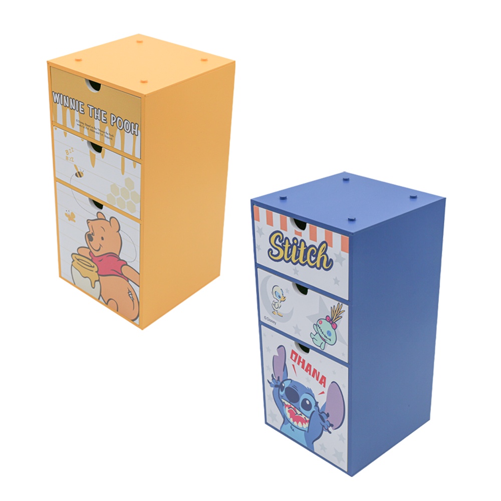 Disney 迪士尼 直立三抽盒 抽屜盒 收納盒 桌上收納 【網狐家居】小熊維尼/史迪奇