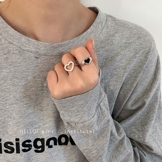 復古小眾黑色愛心兩件套戒女ins潮網紅嘻哈時尚個性可調節食指戒指環