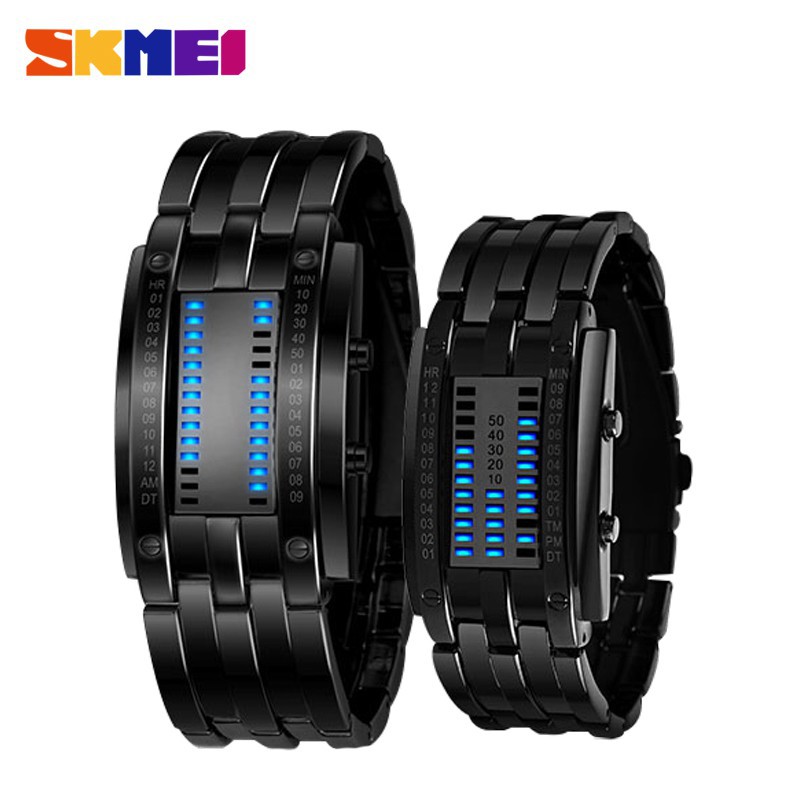 時刻美 SKMEI 0926  二進制鎢鋼錶 時尚創意運動男士不銹鋼錶帶LED顯示手錶 情侶錶 情侶 對錶