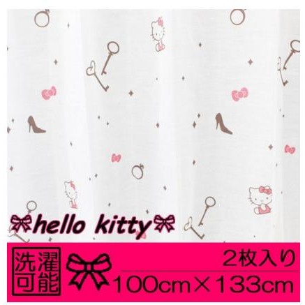 現貨 日本購入   HELLO KITTY 凱蒂貓 白色 窗簾  2入