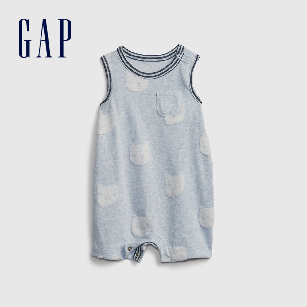Gap 嬰兒裝 立體小熊無袖包屁衣-淺藍色(678206)