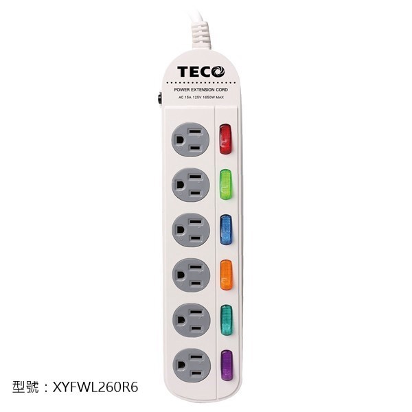 TECO 六開六插 延長線 安全延長線 延長線 多孔延長線 電源線 XYFWL260R6 現貨 廠商直送 宅配免運